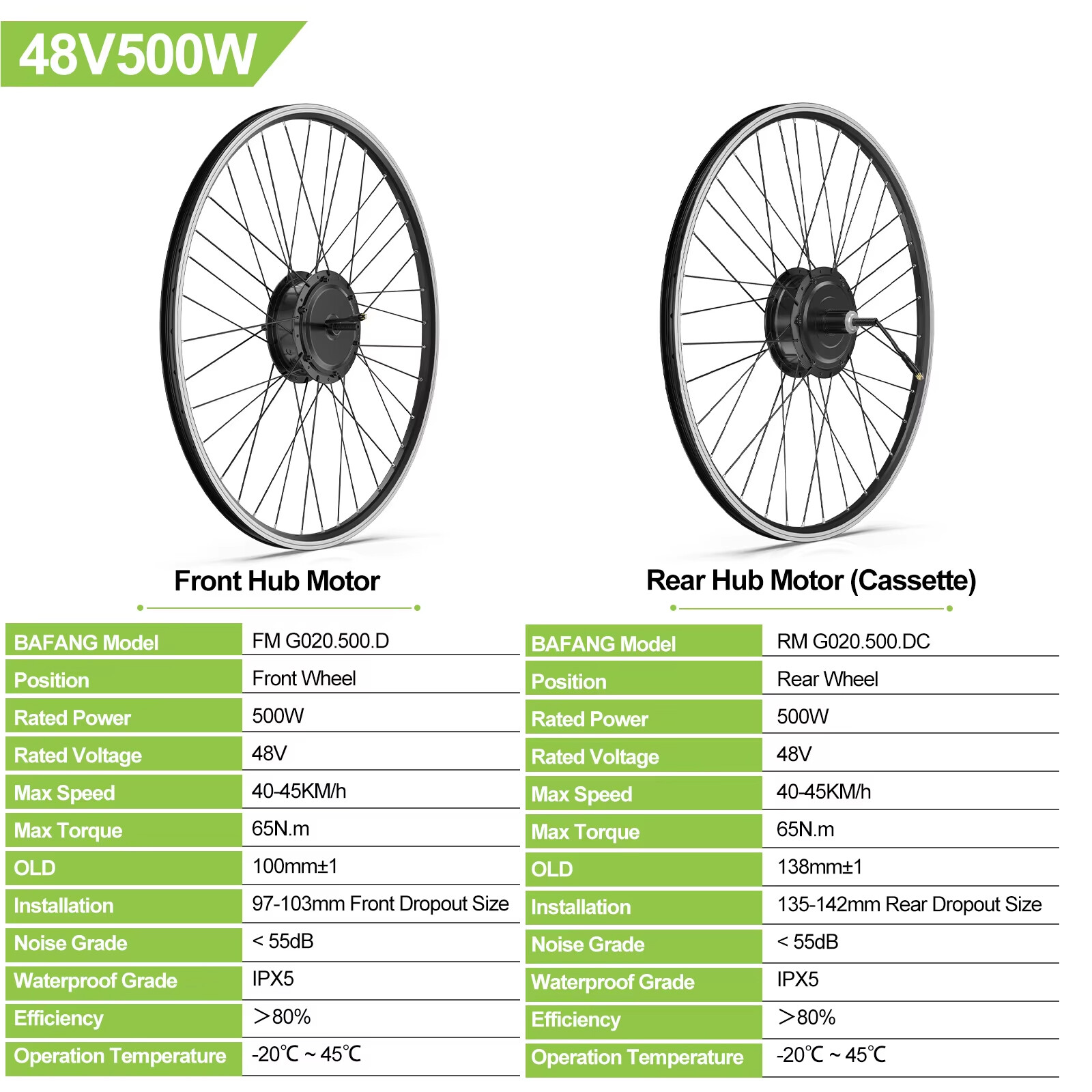 Bafang 48V 500W Front Rear Hub Motor Electric Bike Conversion Kit 26″ 27.5″ 700C