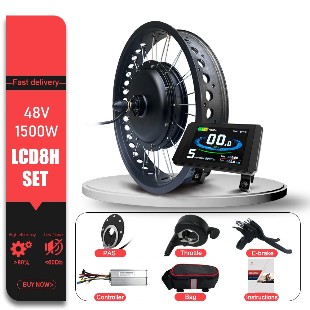 Snow Fat Tire Electric Bike 48V 1500W 20/24/26in Brushless Rear Wheel Hub Motor