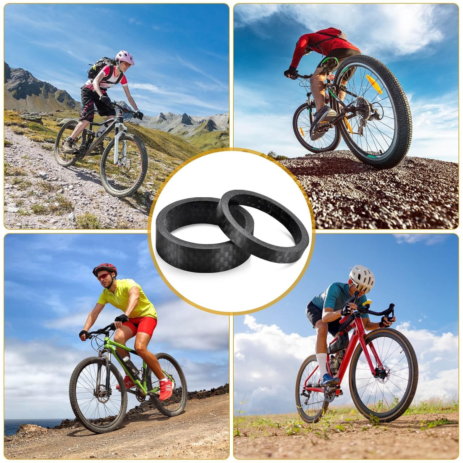 11PCS Bike Carbon Fiber Headset Spacers, Matte Finish, Fits 1-1/8 Inch Stem for