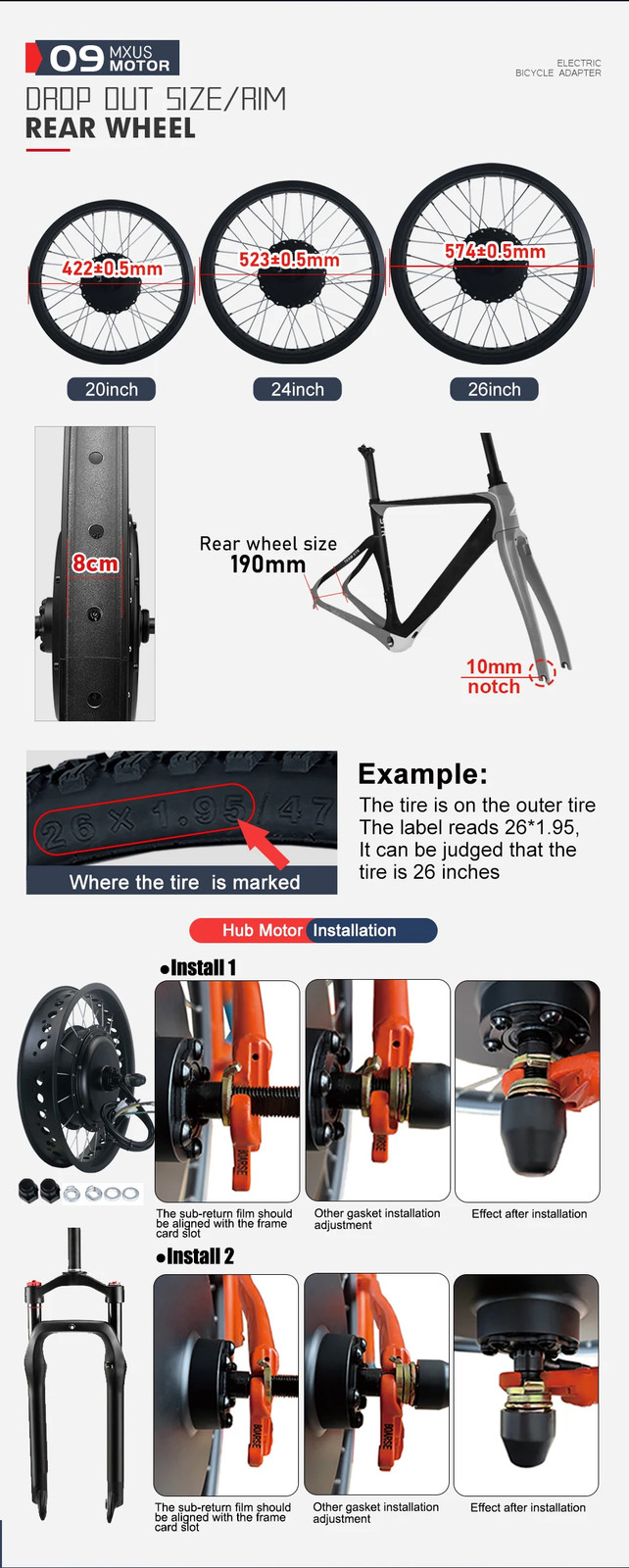 48V 2000W Snow E-bike Fat 20 24 26inch Brushless Non-gear Rear Hub Motor Wheel