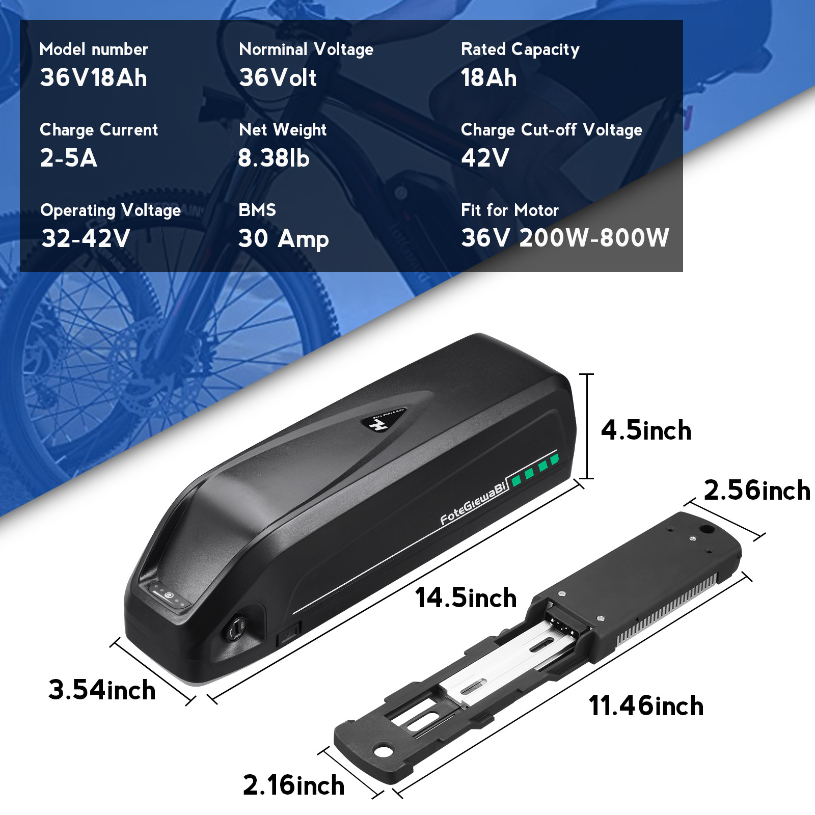 36V 18Ah Ebike Lithium Battery with BMS for Ebike Electric Bicycle Scooter