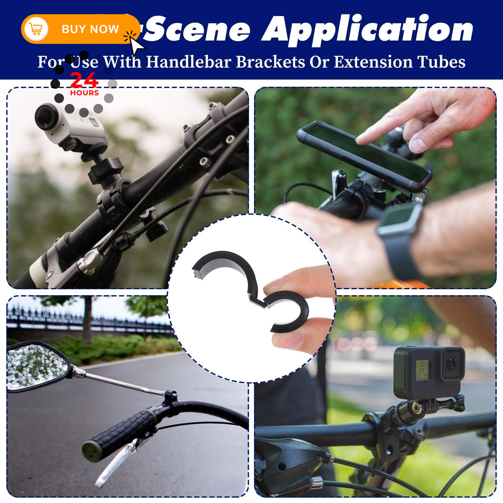 12PCS Bicycle Handlebar Rubber Gasket with 2 Long 22.2*31.8/25.4*31.8, Black