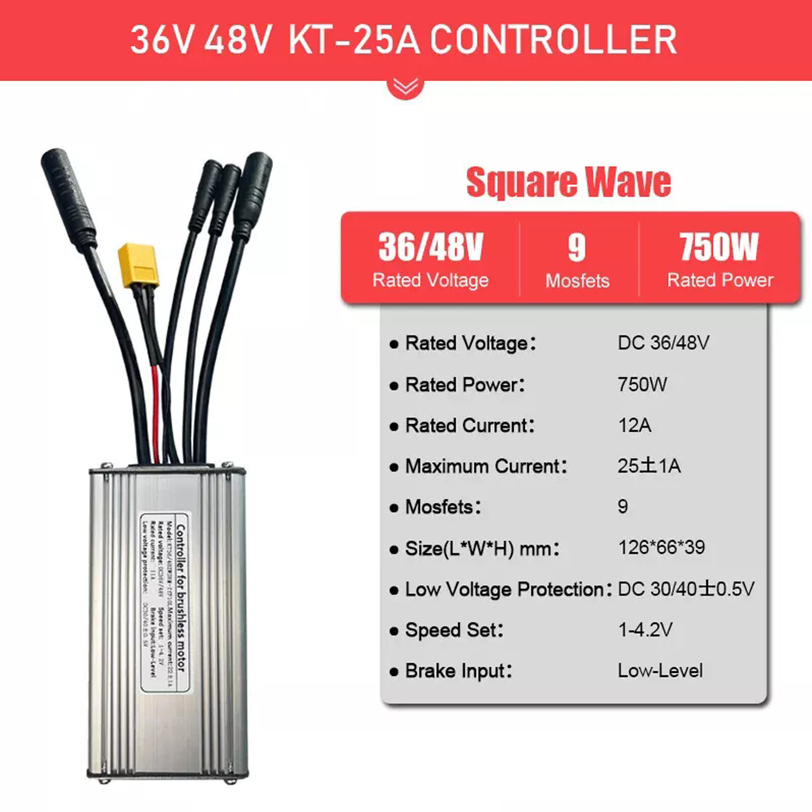 36V/48V 25A Ebike Waterproof Controller For 750W Brushless Motor Electric Bike