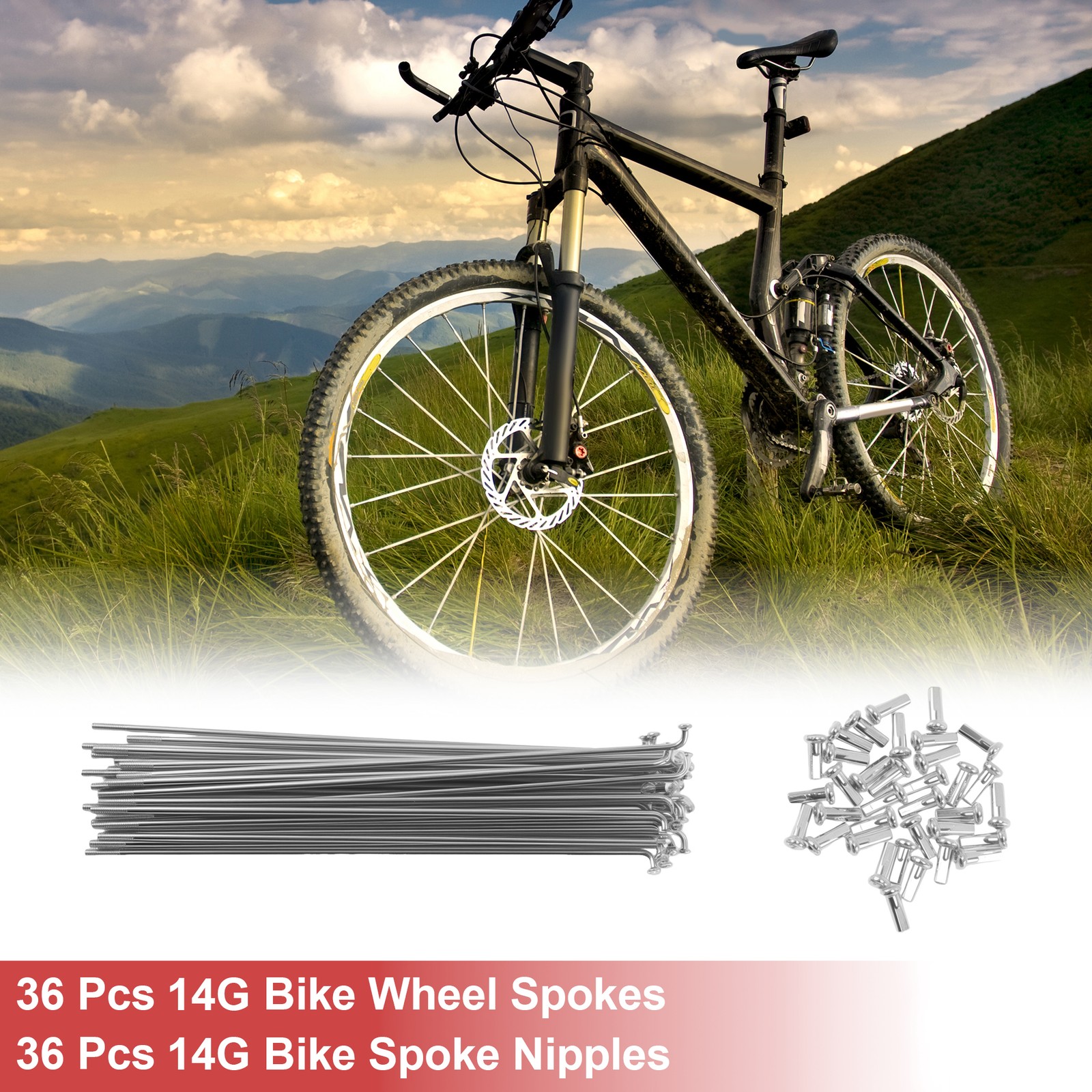 14G J Bend Bicycle Spokes 146mm Bike Wheel Spokes with Nipple Silver Tone 36 Set