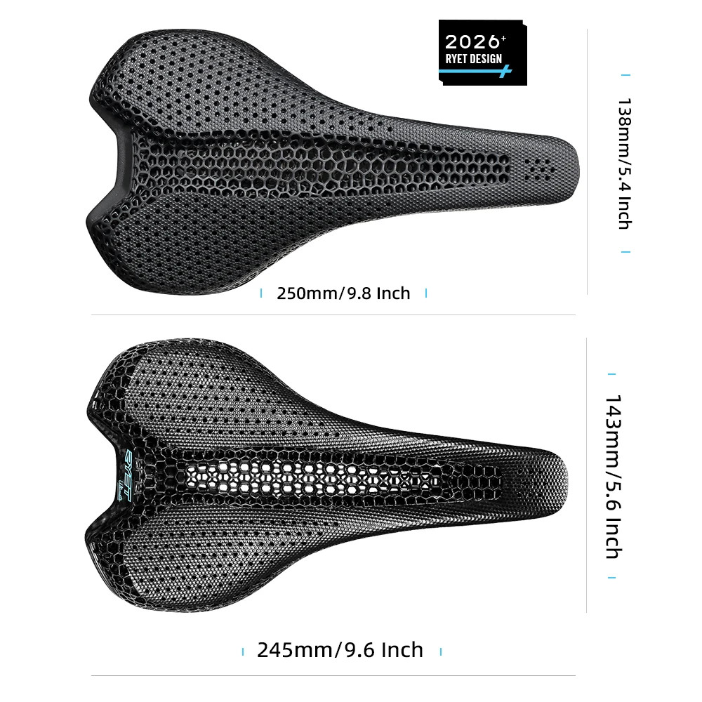 RYET Ultralight Carbon 3D Printed Bike Saddle 190g Road MTB Gravel Cycling Seat