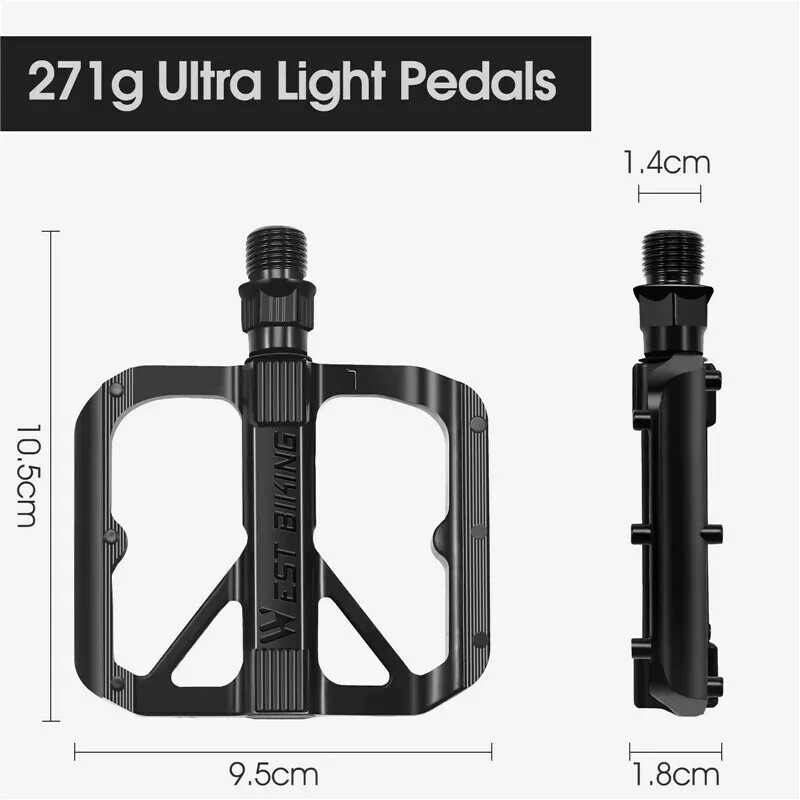 West Biking 9/16 Bicycle Pedals DU Bearing Aluminum Bicycle Pedals in Black