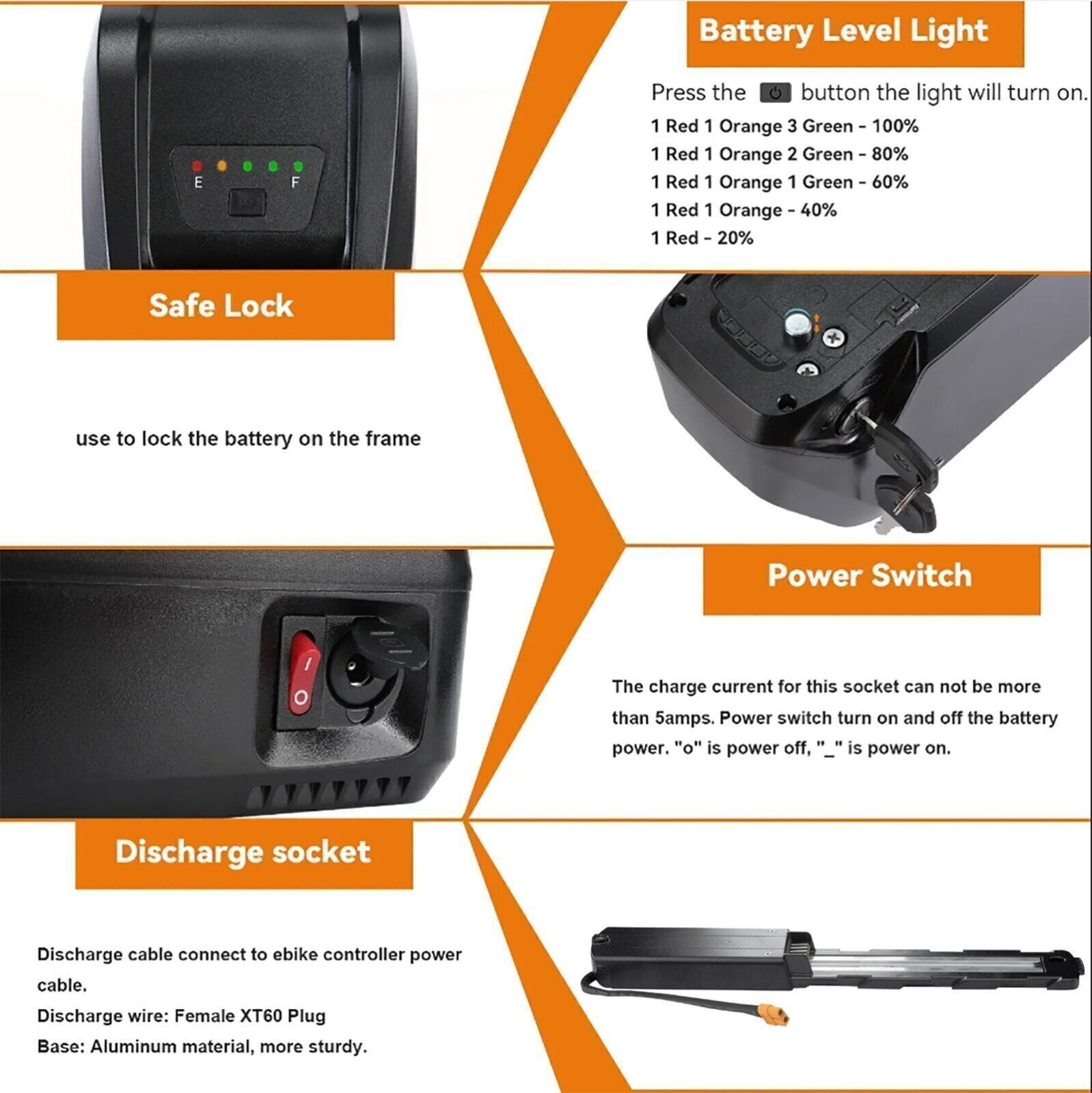 36V 48V 10Ah 15Ah Ebike Battery 5Pin/4Pin for 0~19200W Motor Electric Bike Motor