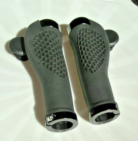 Pack of 2 Ergonomic Bike Grip Handles, Black With End Caps, Durable & Quality.