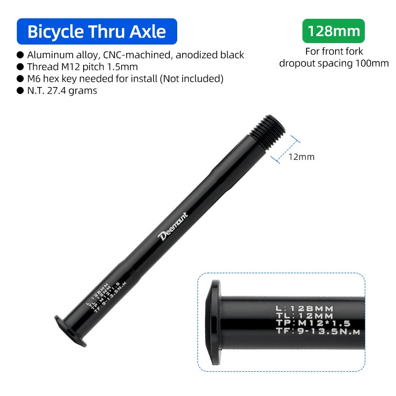 Lightweight Thru Axles M12*P1.5 L120-181Mm for Bike Front Rear Fork Dropout Spac
