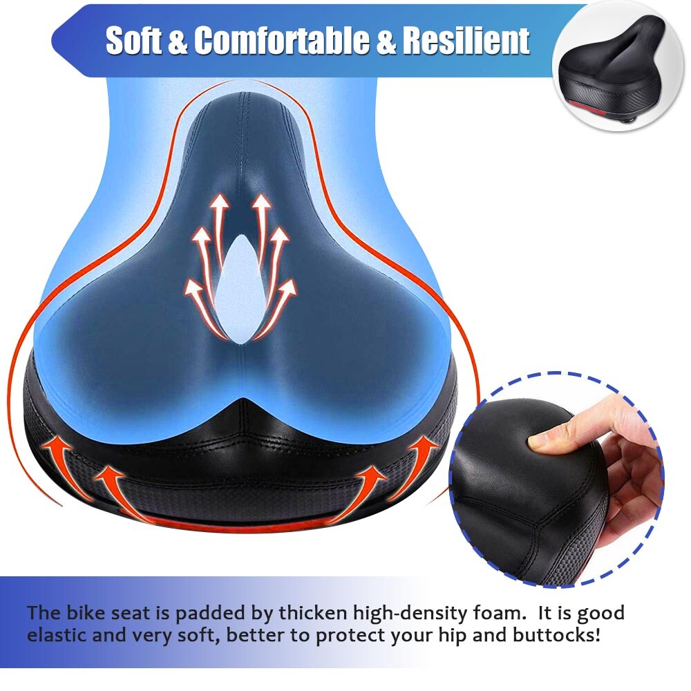 Bike Saddle Bicycle Seat Soft Pad Cushion & LED Tail Light Safety Warning Lamp