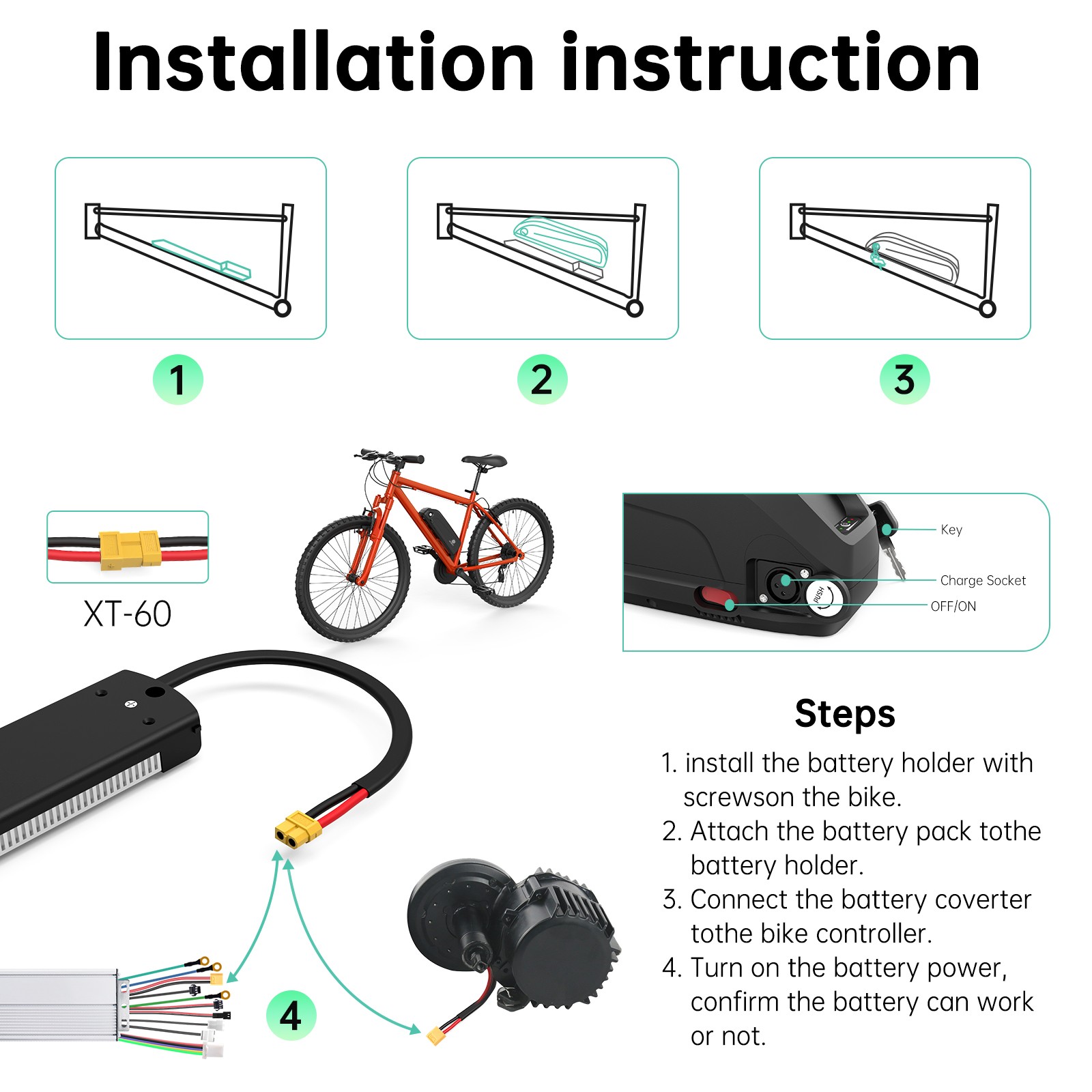 Ebike battery 36V 13Ah 15Ah electric bicycle Li-ion b-attery pack for 500W motor