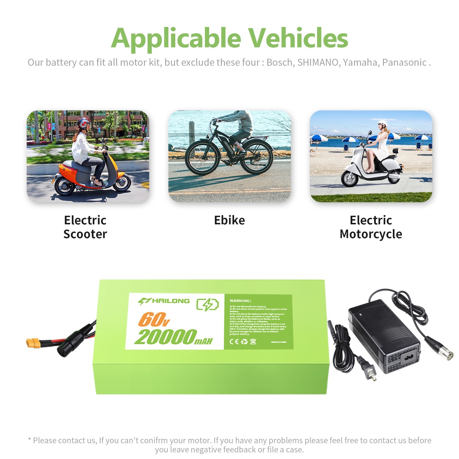 New 24V 36V 48V 52V 60V battery Green lithium battery