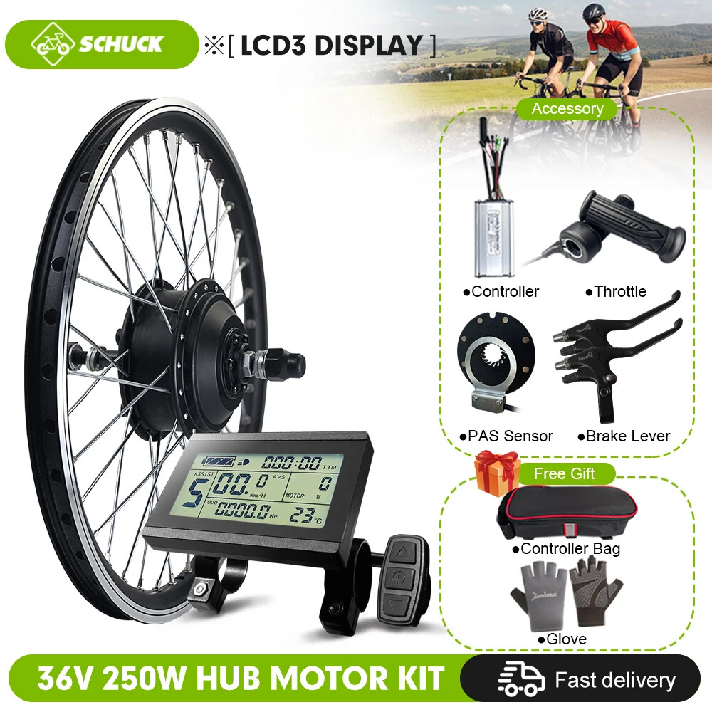 36V 48V 250W Electric Bike Brushless Rear Hub Motor Conversion Kit 16-29″ 700C