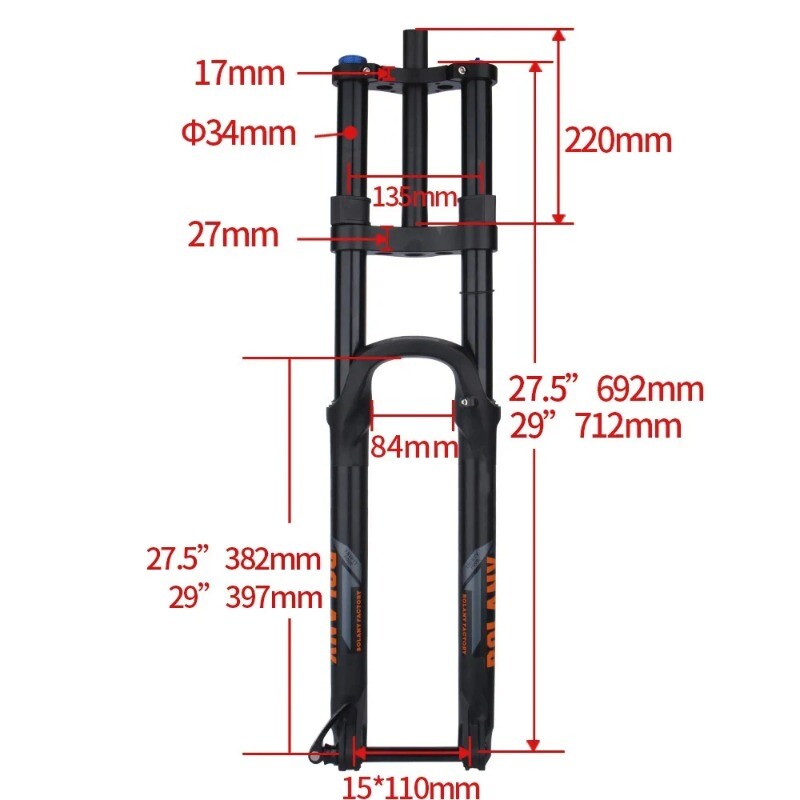 27.5 29in MTB Ebike Barrel Axle Air Pressure Suspension Fork Straight/Tapered