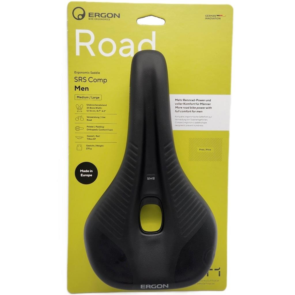 Ergon SRS Comp Medium / Large Men’s Bicycle Saddle Black Titanox Rails