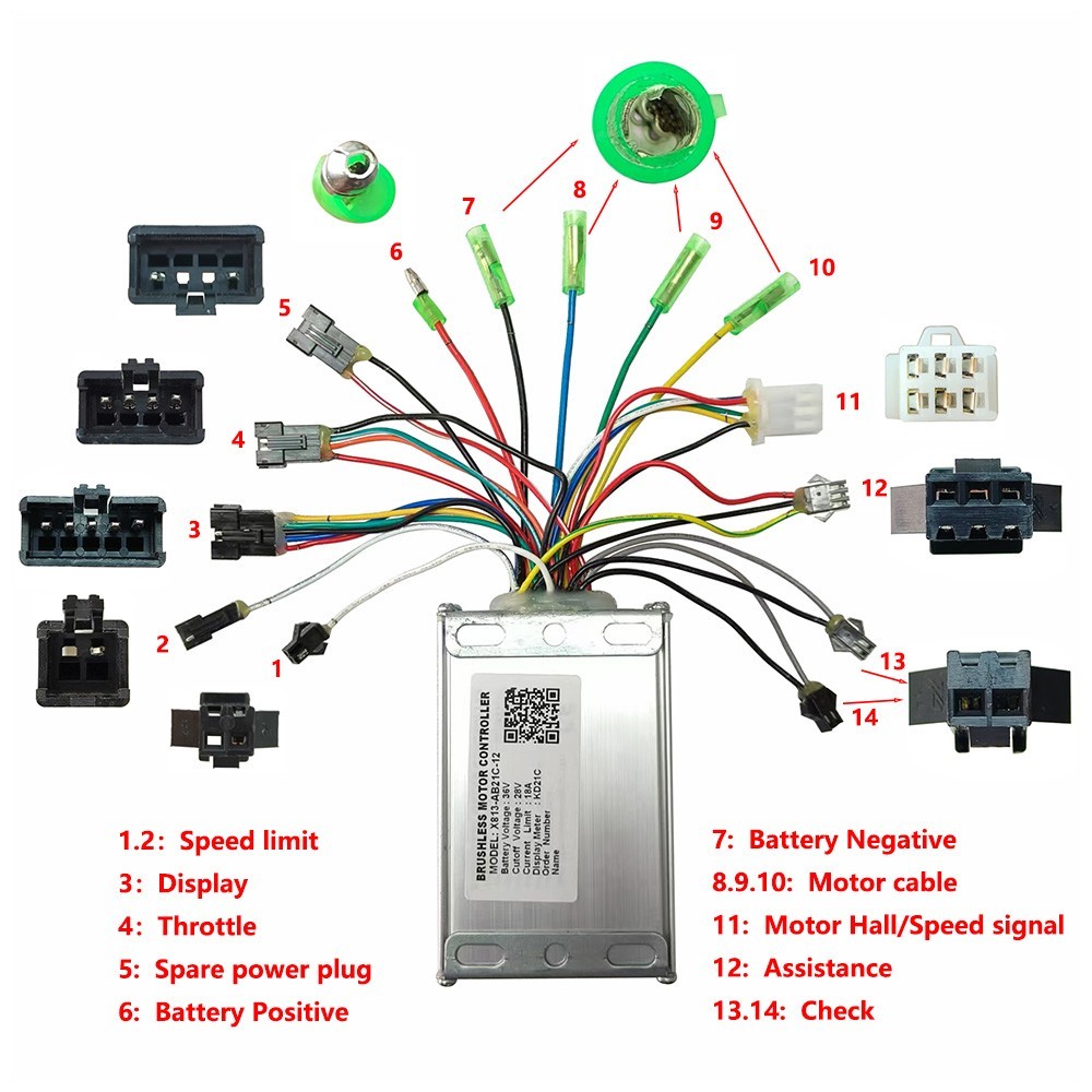 Brushless Motor Controller X813-AB21C-12 48V 18A EBike Conversion Kit For KD21C