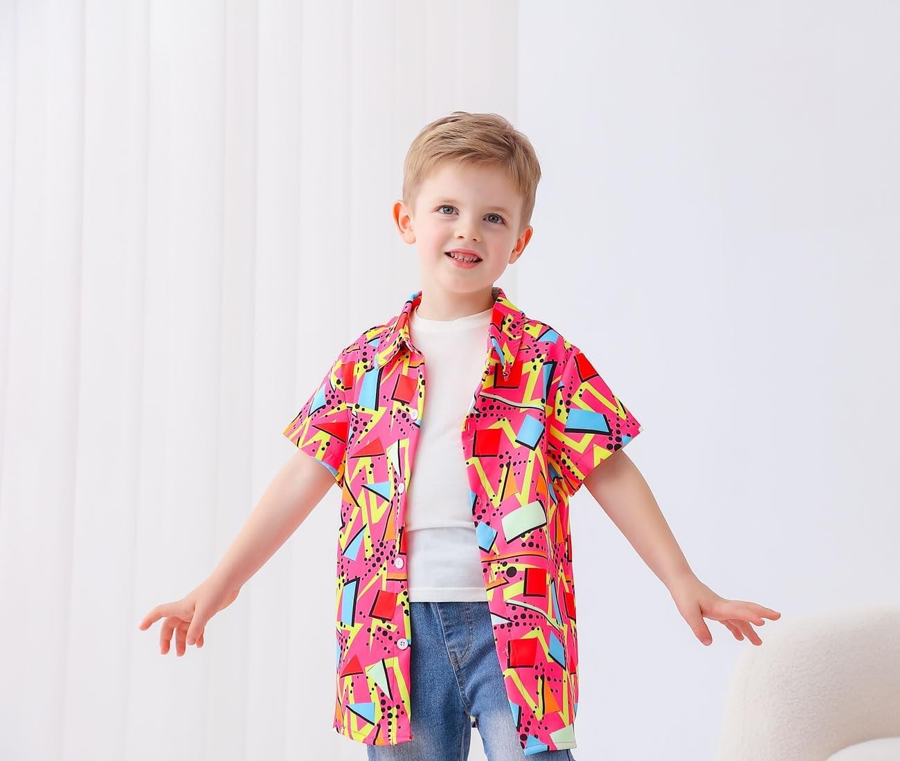 uideazone Little Boys Hawaiian Button Down 5-6 Years, A1-retro 80s 90s-1