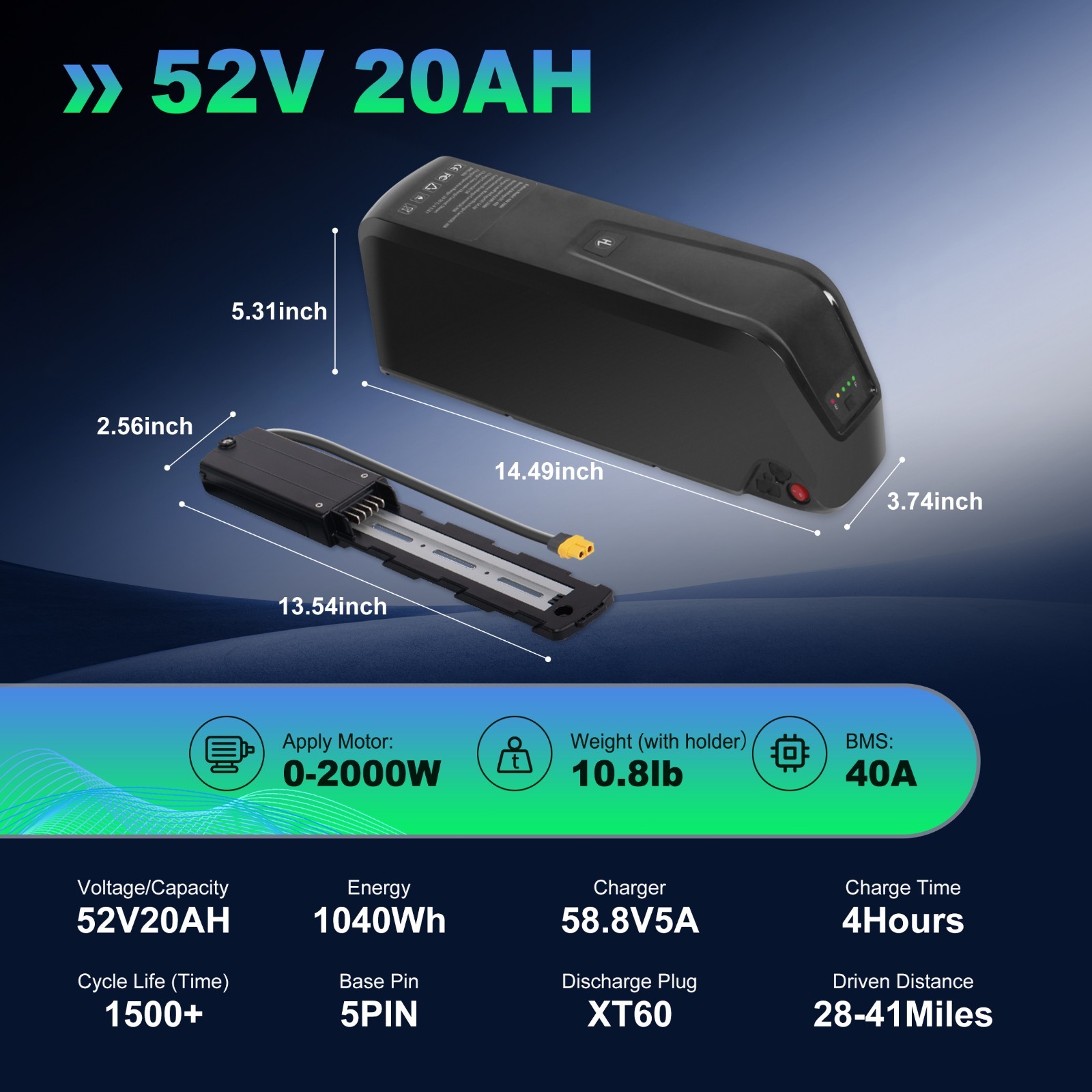 52V 48V 36V 10Ah 15Ah 20Ah Electric Bicycle Ebike Lithium Battery Rechargeable