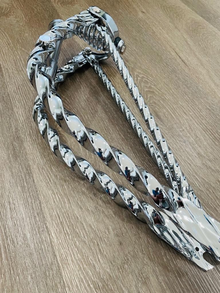 20″ LOWRIDER BENT FLAT TWISTED BICYCLE SPRING FORK 1 INCH IN CHROME VINTAGE