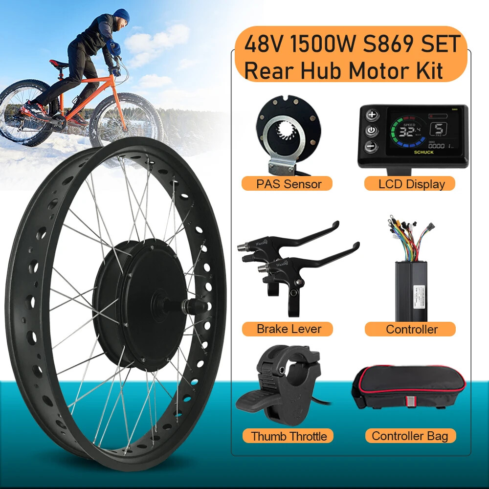 48V 1500W 20 24 26in Snow E-bike Fat Brushless Gearless Rear Rotate Hub Motor