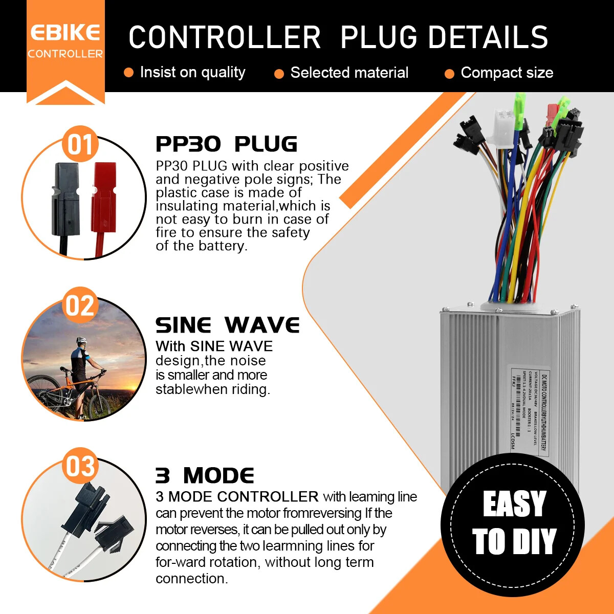 Ebike 3 Mode Sinewave 20A Controlle 36V 48V Color M5/UKC1 Display 350W500W Motor