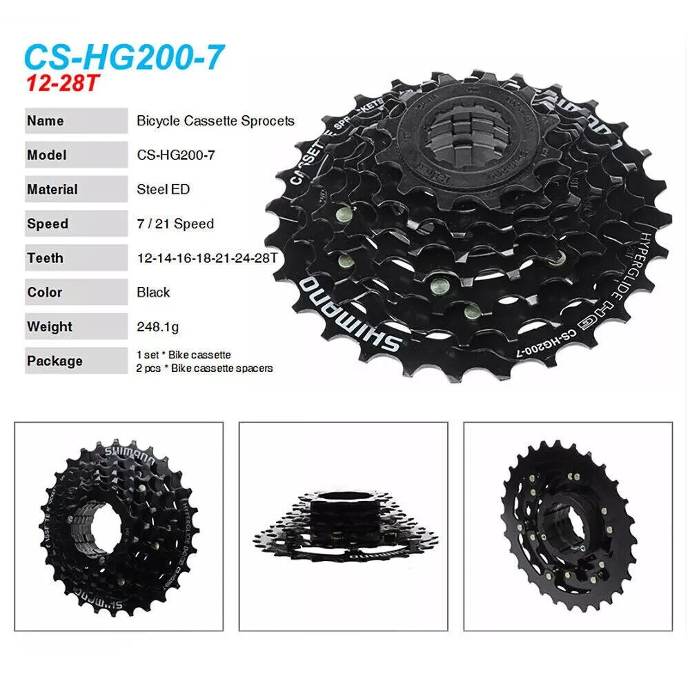 SHIMANO CS-HG200 7 Speed Cassette MTB Bike Bicycle 12-28T With Lockring Tool