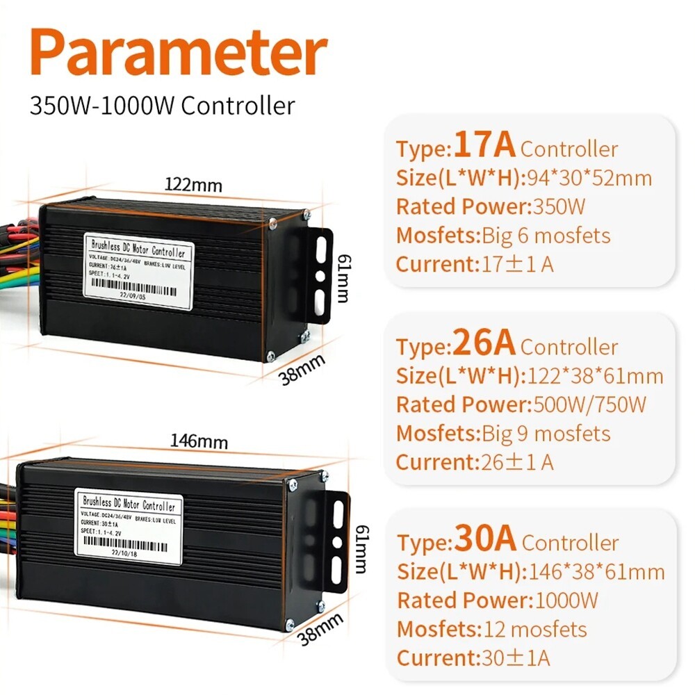 E-Bike 24V/36V/48V 26A Sine Wave Controller &Display WP Plug for 500W-750W Motor