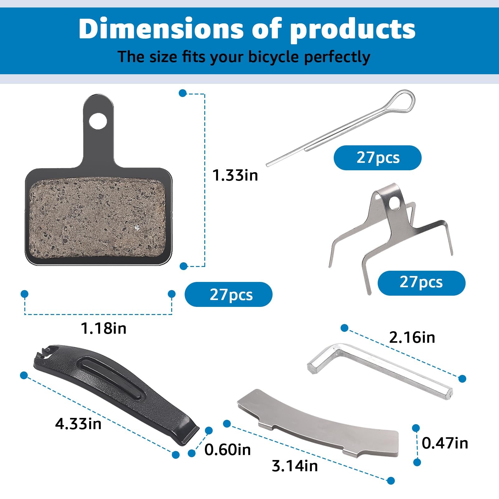 27 Pairs Bike Brake Pads, Bicycle Disc Brake Pads Replacement Ebike Brake Pad…