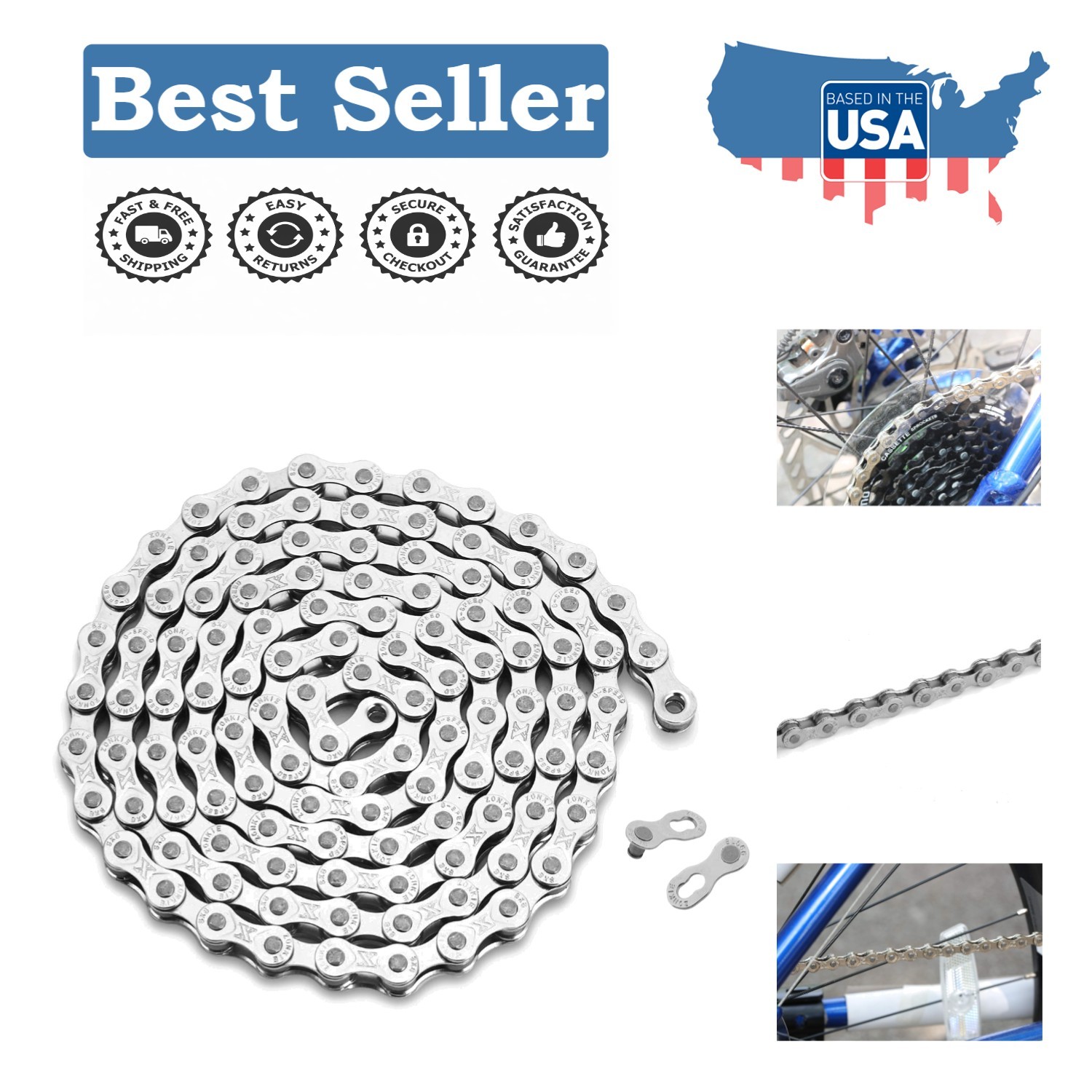 Stainless Steel Bike Chain 6/7/8 Speed – 1/2 x 3/32 Inch, 116 Links