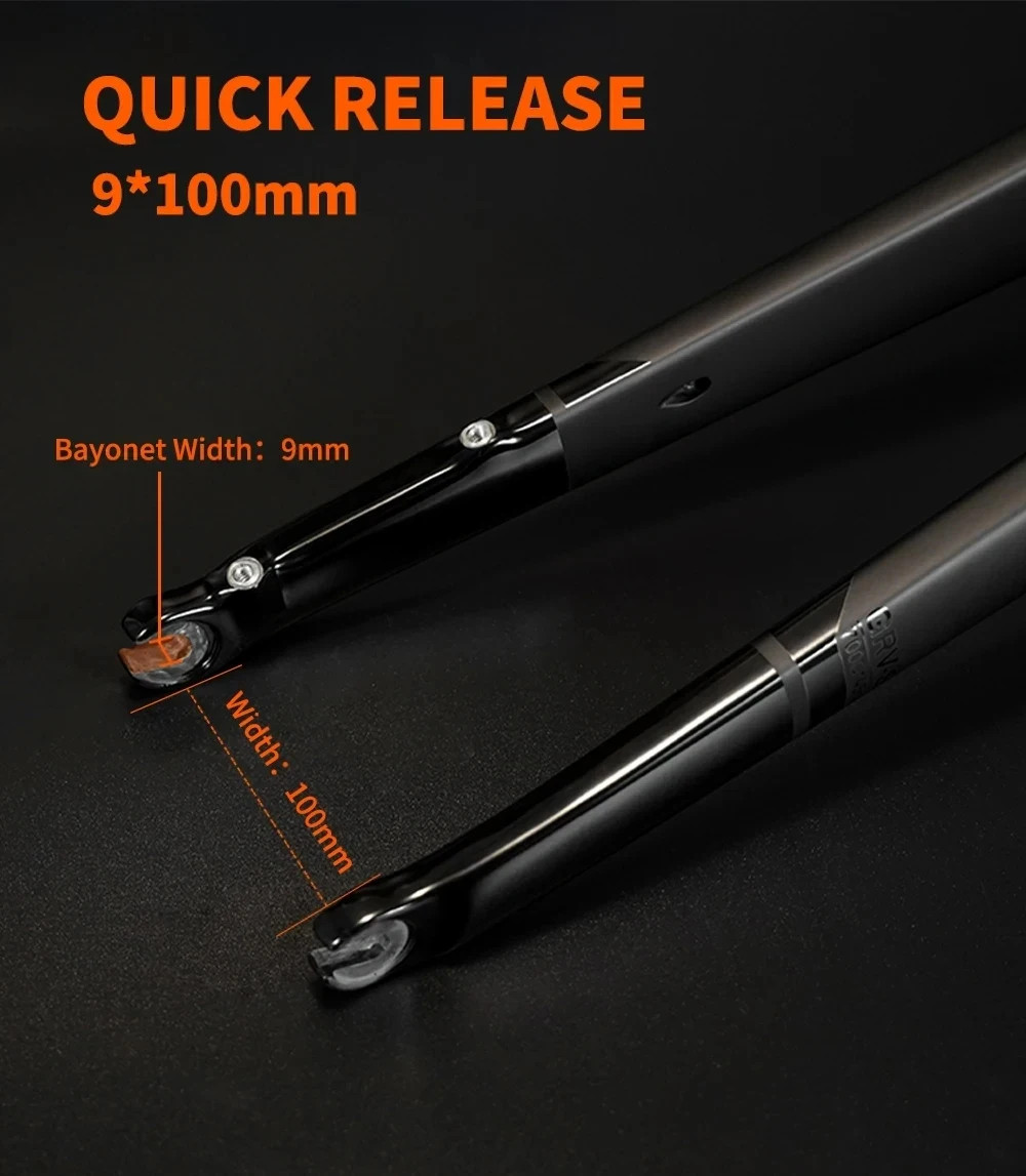 Carbon Gravel / Road Bike Front Fork Internal Cable Routing Thru Axle 12*100mm