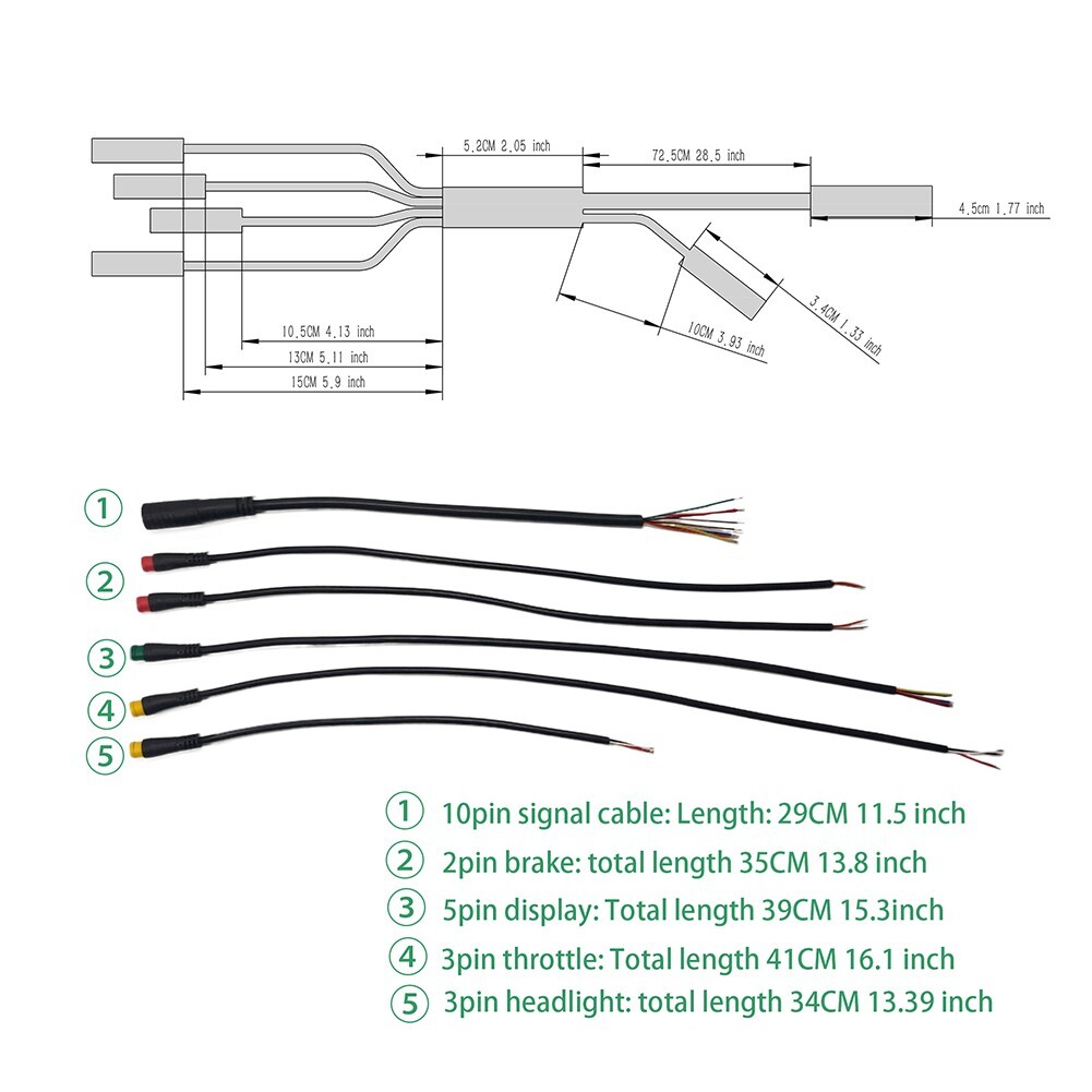 DIY Waterproof Wire Harness For Electric Bicycle 10 Cores 1T5-Display