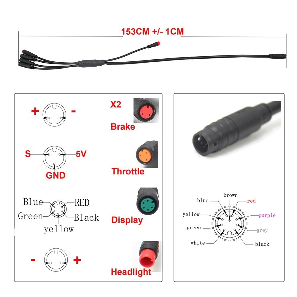 150cm 2T4 Waterproof Cable for Display Controller Brake Throttle Converter SUK