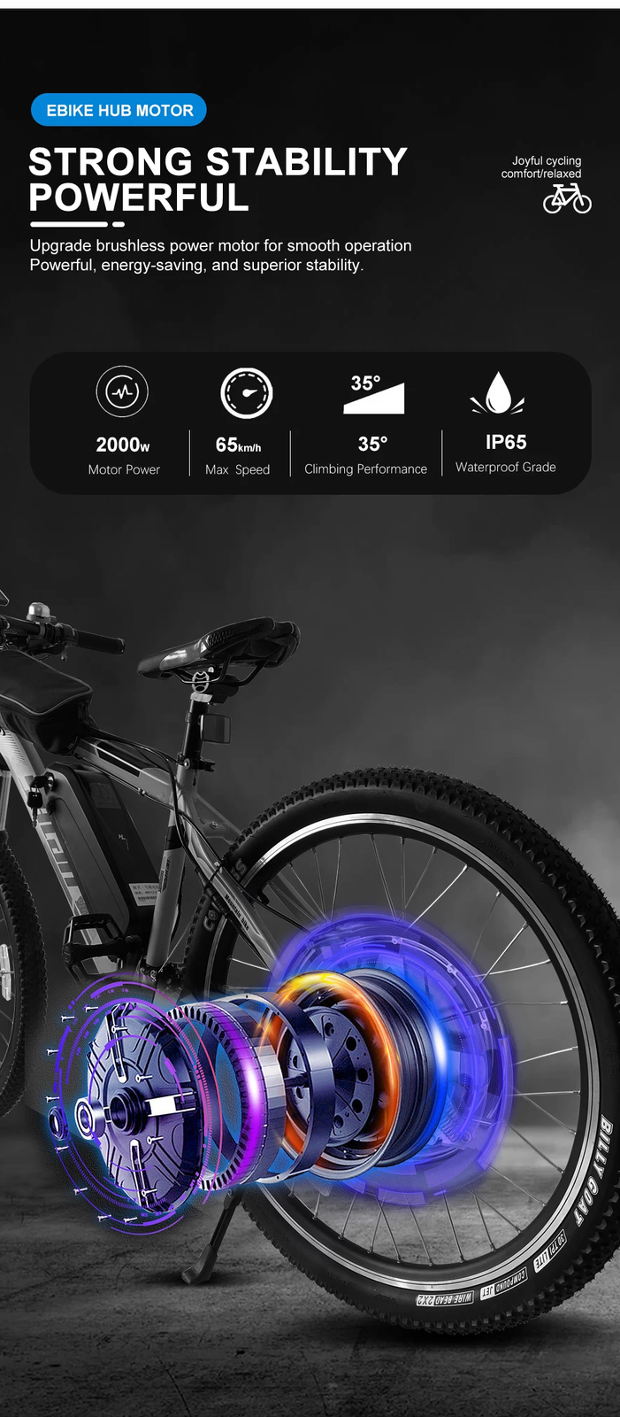 48V 2000W MTB Ebike Brushless Nongear Hub Motor Dropout 135-142mm Controller Kit