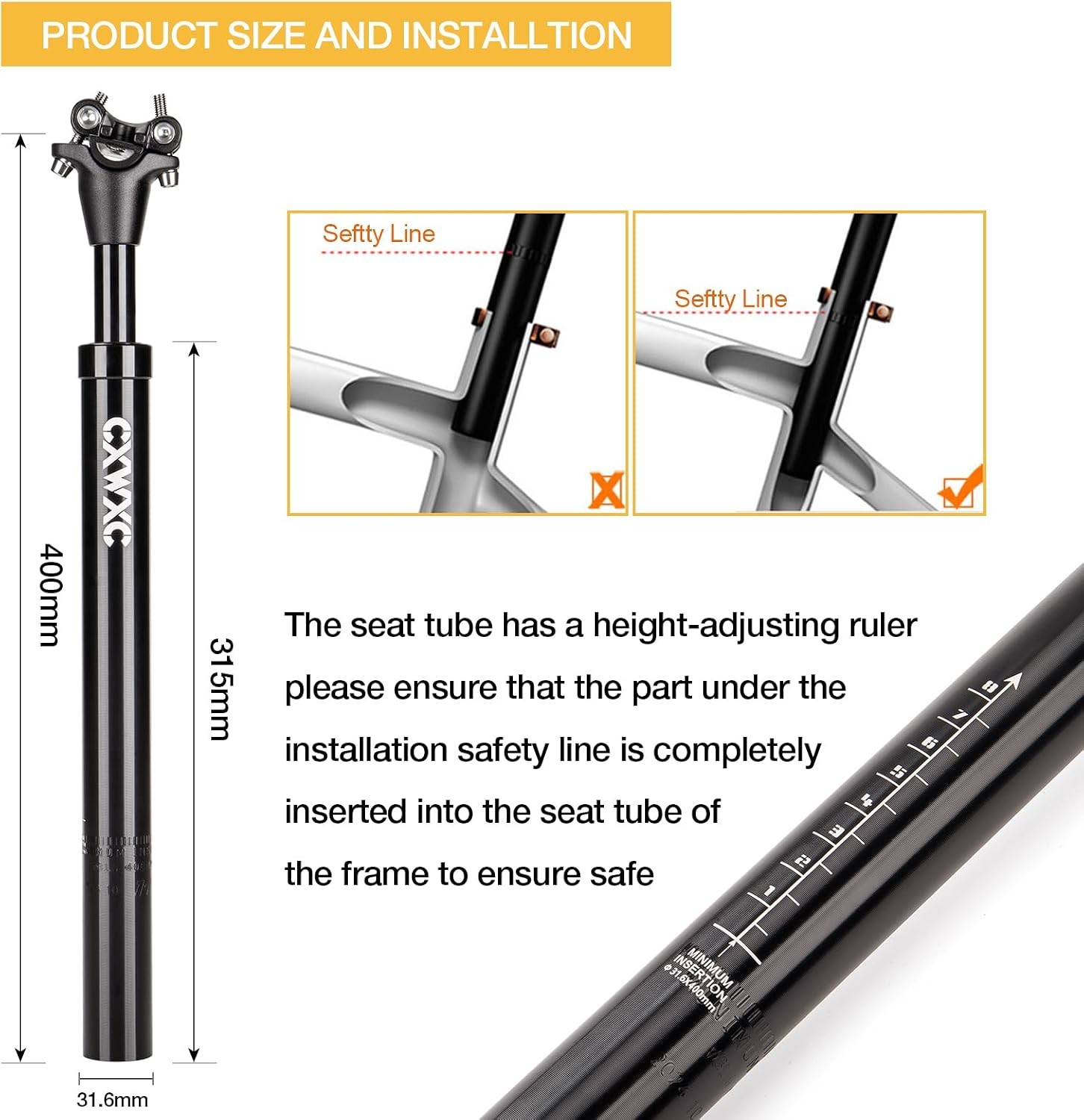 CXWXC Suspension Seatpost 27.2 30.9 31.6mm x 400mm – Shock Absorber Bicycle Seat