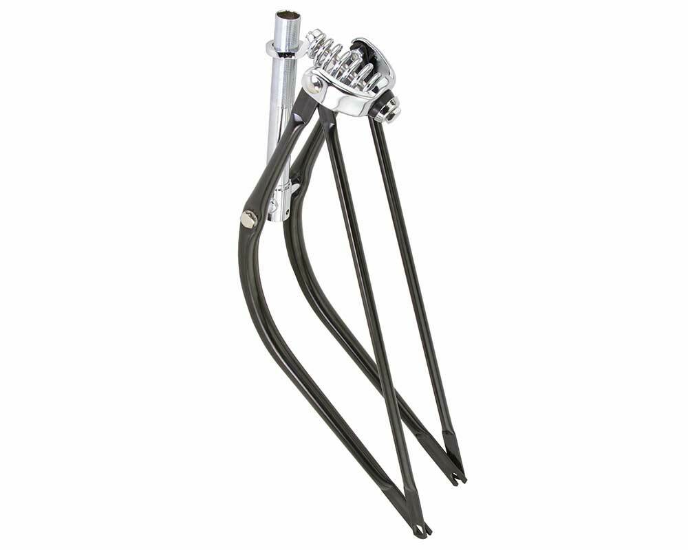 Heavy Duty Steel Plated 1″ Threaded 26″ Bent Spring Fork 1″ Black/Spring Chrome