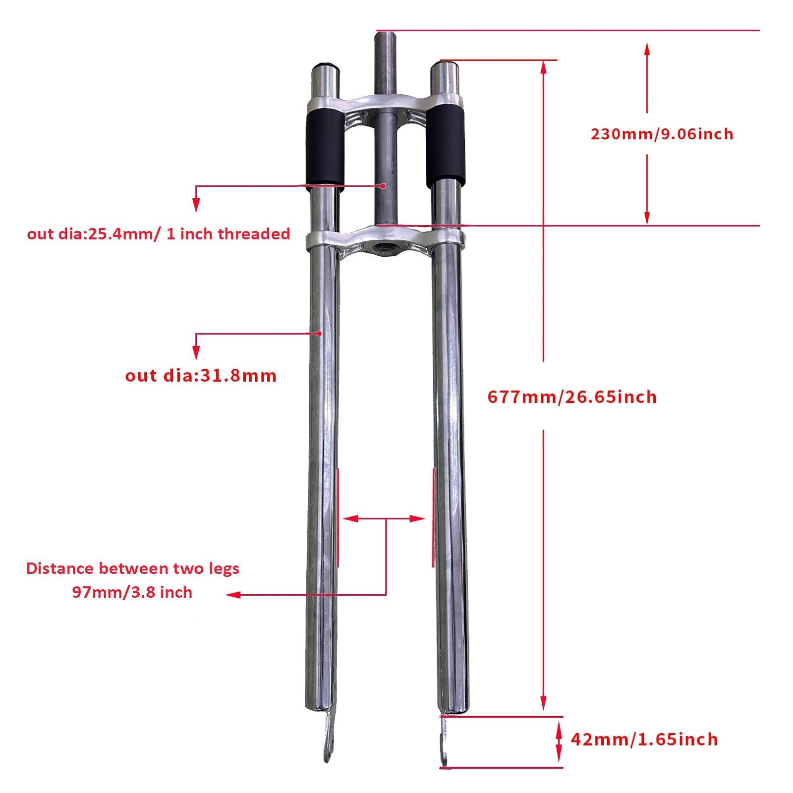 1″ Thread 26″ Fork Triple Tree Double Shoulder Bicycle Fork 26*3.5″ Tire Bike