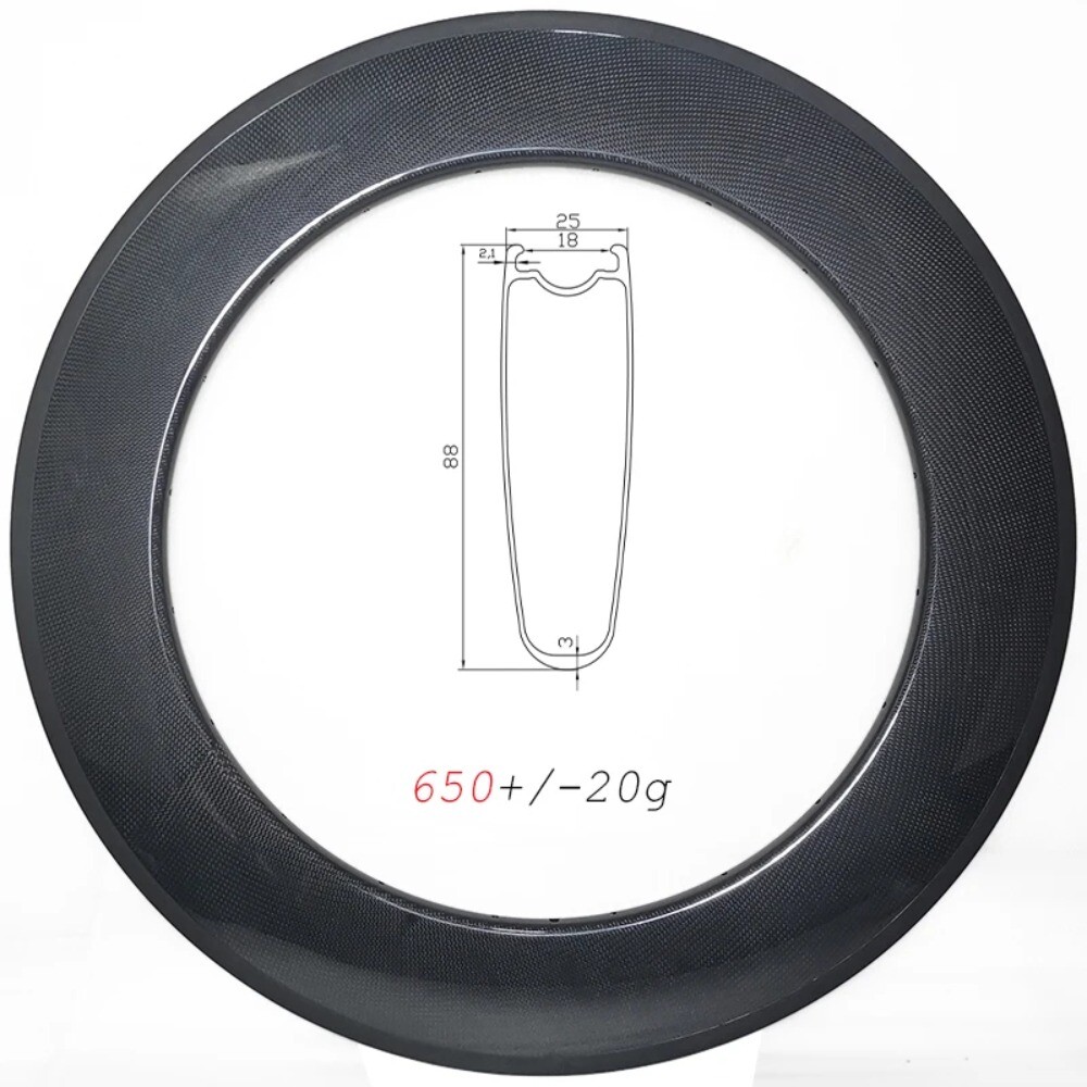 700C Road Bicycle Carbon Rim 25mm Wide 88mm Deep Clincher Tubeless 16-32Holes