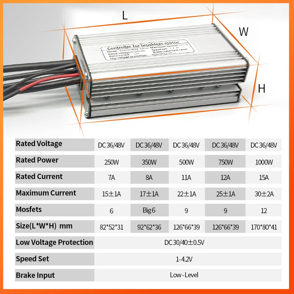 36V 48V 250W 350W 500W 1000W Mountain Ebike Brushless KT Controller Waterproof