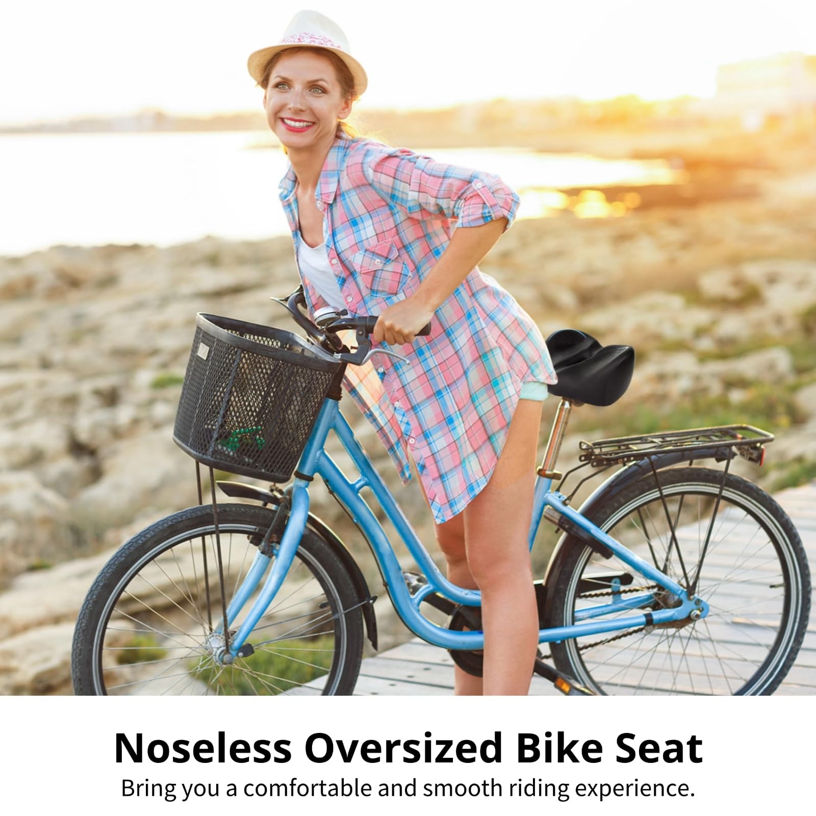 Noseless Oversized Bike Seat – Extra Wide Bicycle Seat Cushion, 13.4 x 9.8 in…