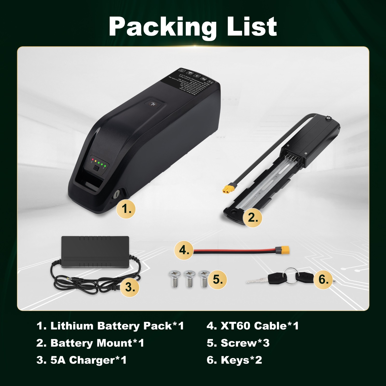 52V 20Ah ebike Lithium Battery for 200W-2000W ebike Electric Bicycle w/ USB Port