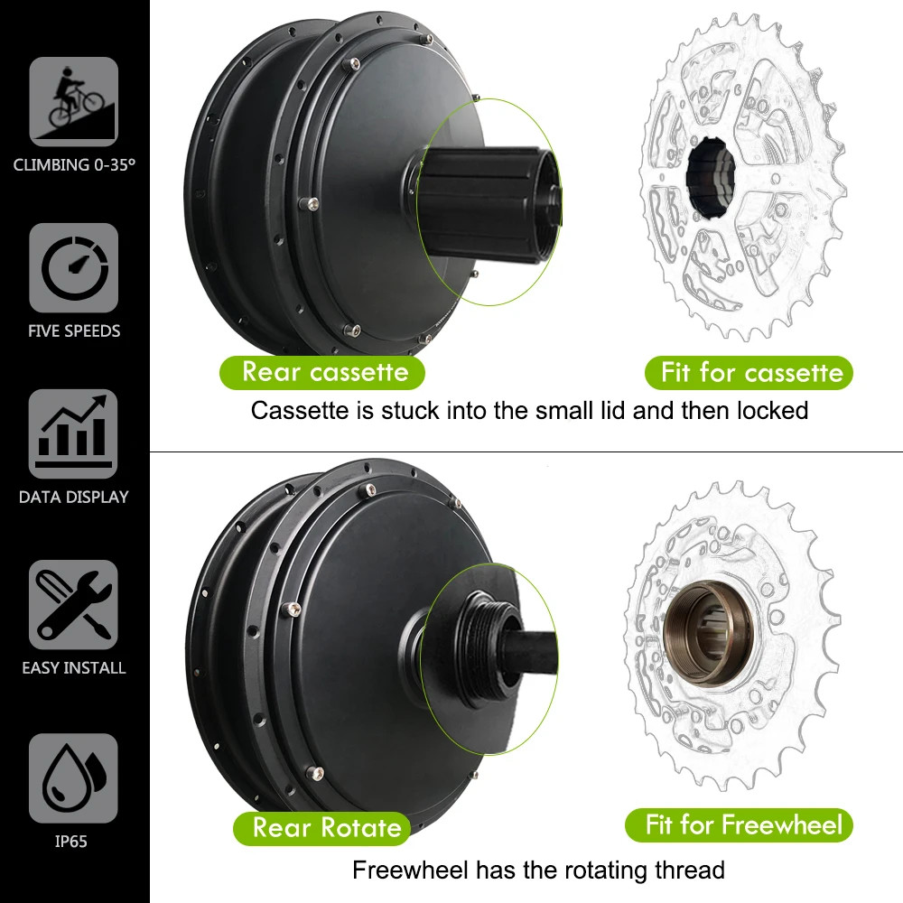 48V 2000W Snow Ebike Fat Tire Brushless Gearless Rear Wheel Hub Motor 20 24 26in