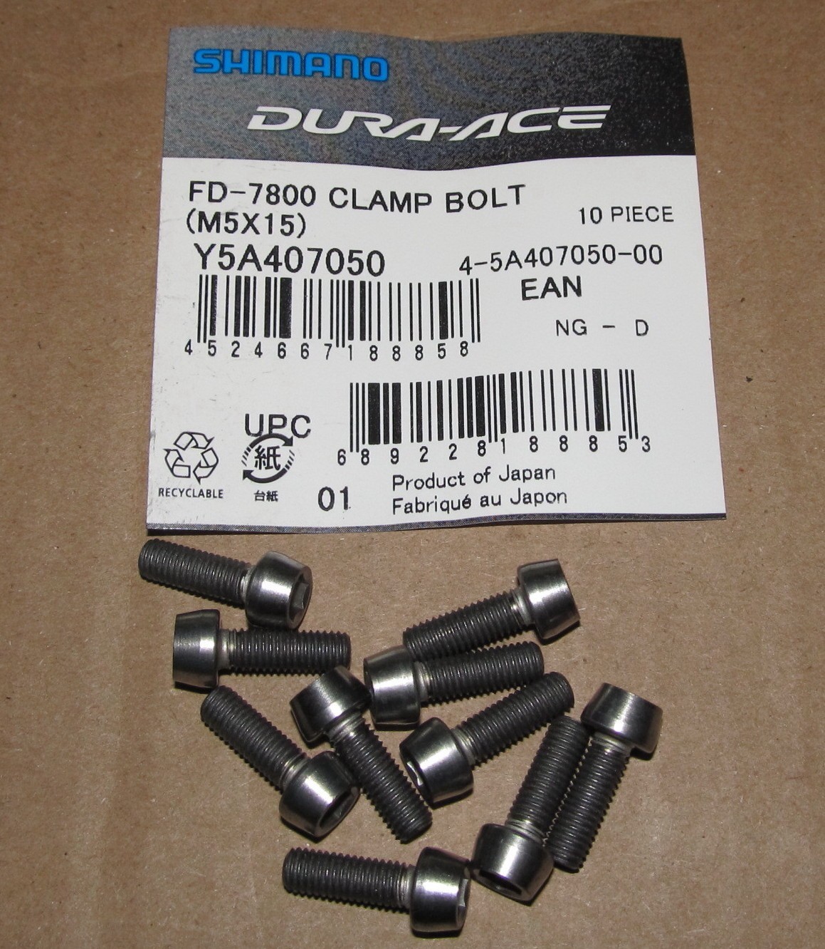 Bag of 10 Shimano Dura Ace FD-7800 Front Derailleur Clamp Bolts Y5A407050 NEW
