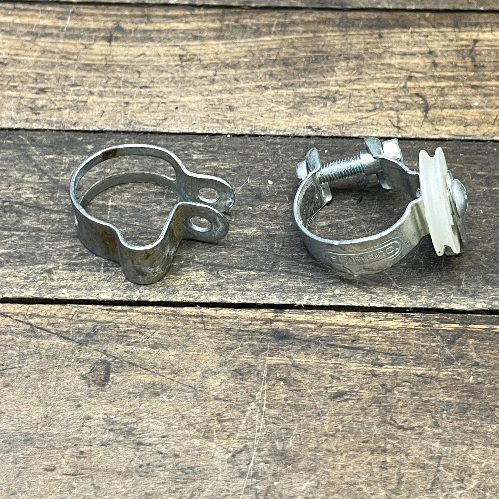 Vintage Shimano Cable Guides Pair Clamp On Pulley Silver Steel Bike 3 Speed