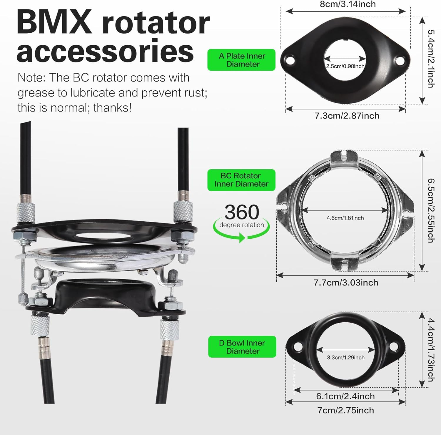 BMX Bike Gyro Brake Cables Front + Rear (Upper + Lower) with Spinner Rotor Full