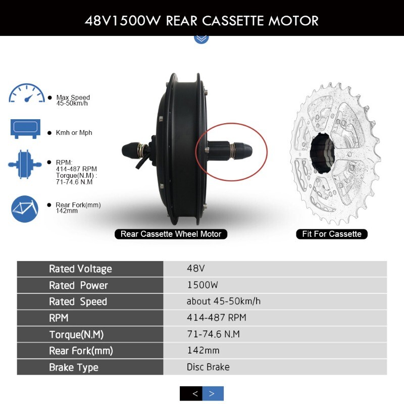36V 48V 250W 350W 500W 1000W 1500W Electric Bike Rear Cassette Hub Motor Wheel