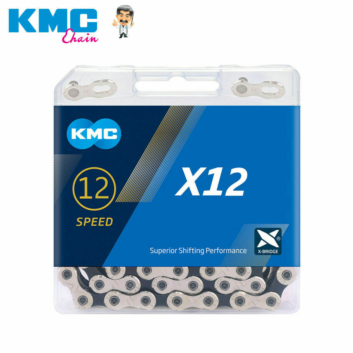 KMC X12 12 Speed Silver/ Gold Ti-N Road Bike Chain 126L Quick Link Fits Shimano