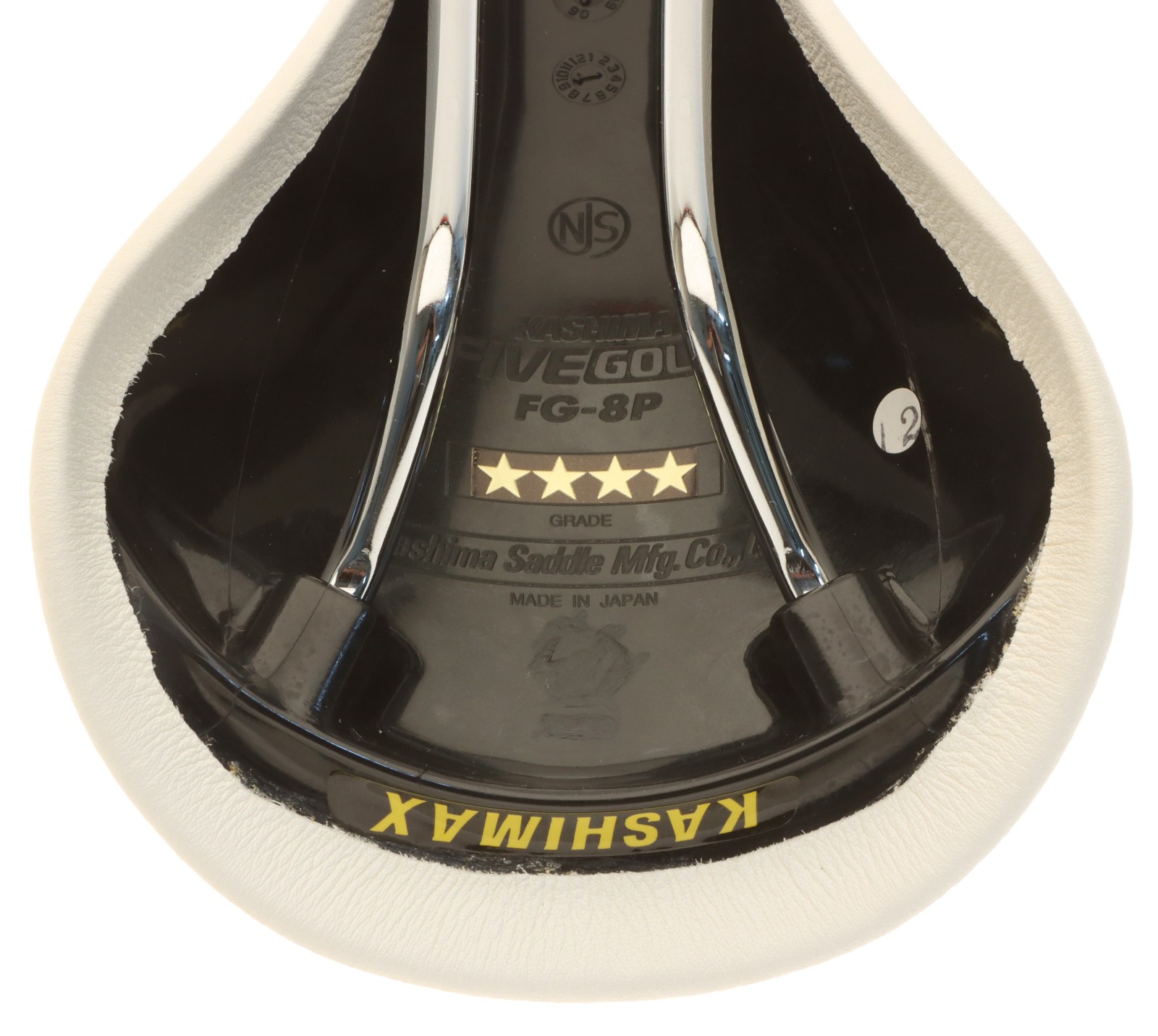 Kashimax Five Gold 8PE Saddle NJS 30mm Rails White Smooth Leather w Logo NEW NOS