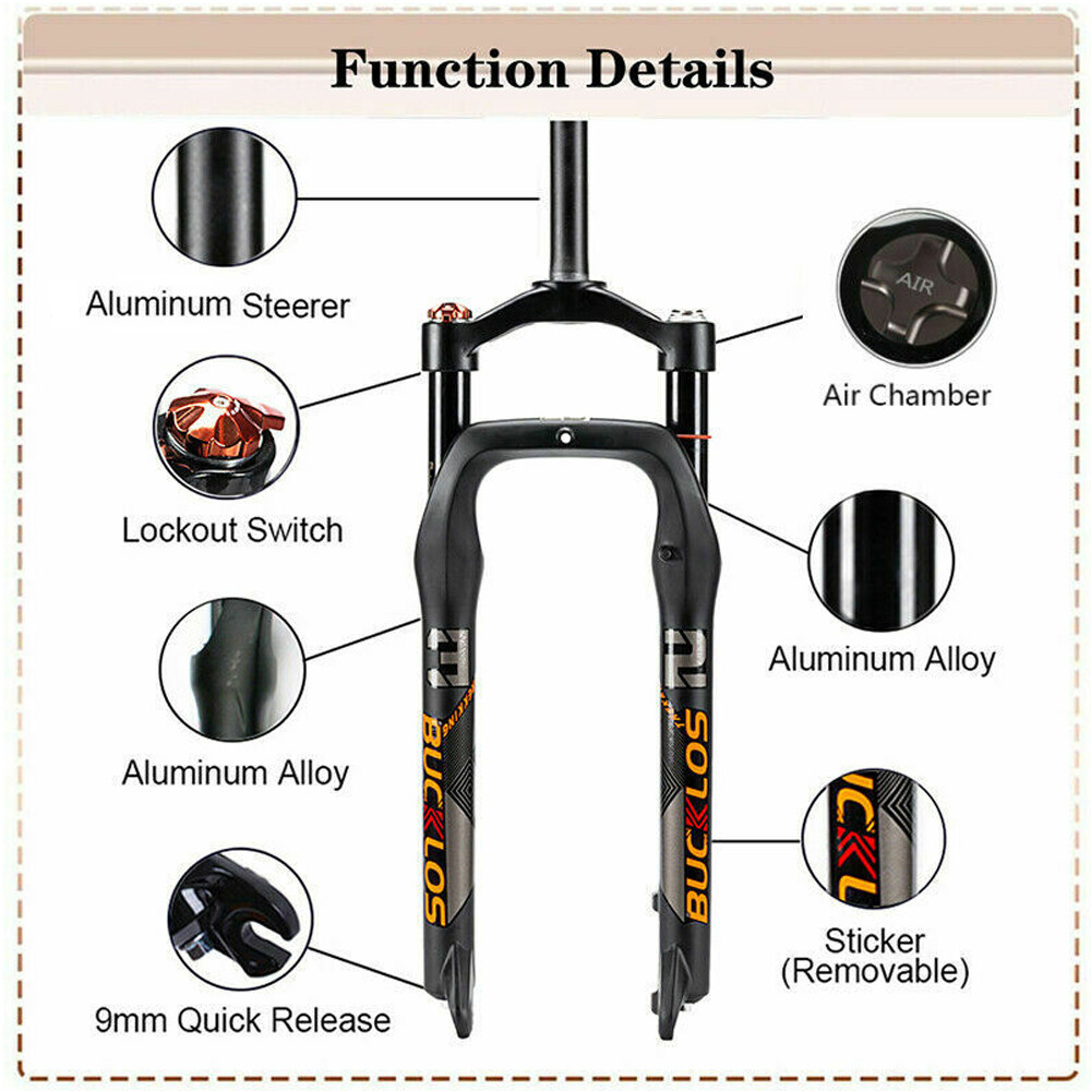 26*4.0 inch MTB Fat Bike Air Suspension Fork 1-1/8 Threadless Disc Brake Fork QR