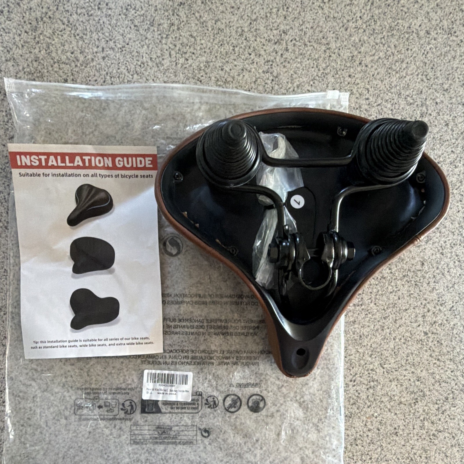 Brown Comfort Bicycle Saddle Seat w/ Springs, Synthetic, Universal, Guide