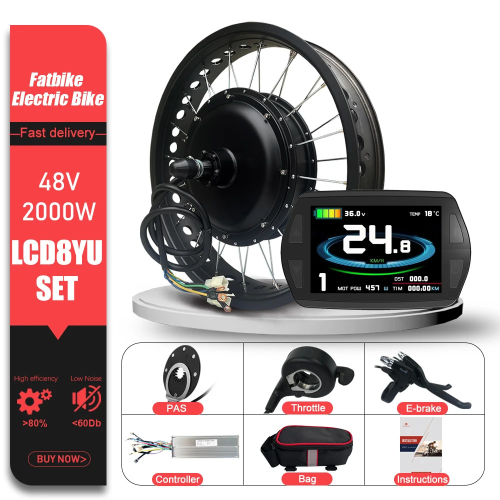 48V 2000W Snow E-bike Fat 20 24 26inch Brushless Non-gear Rear Hub Motor Wheel